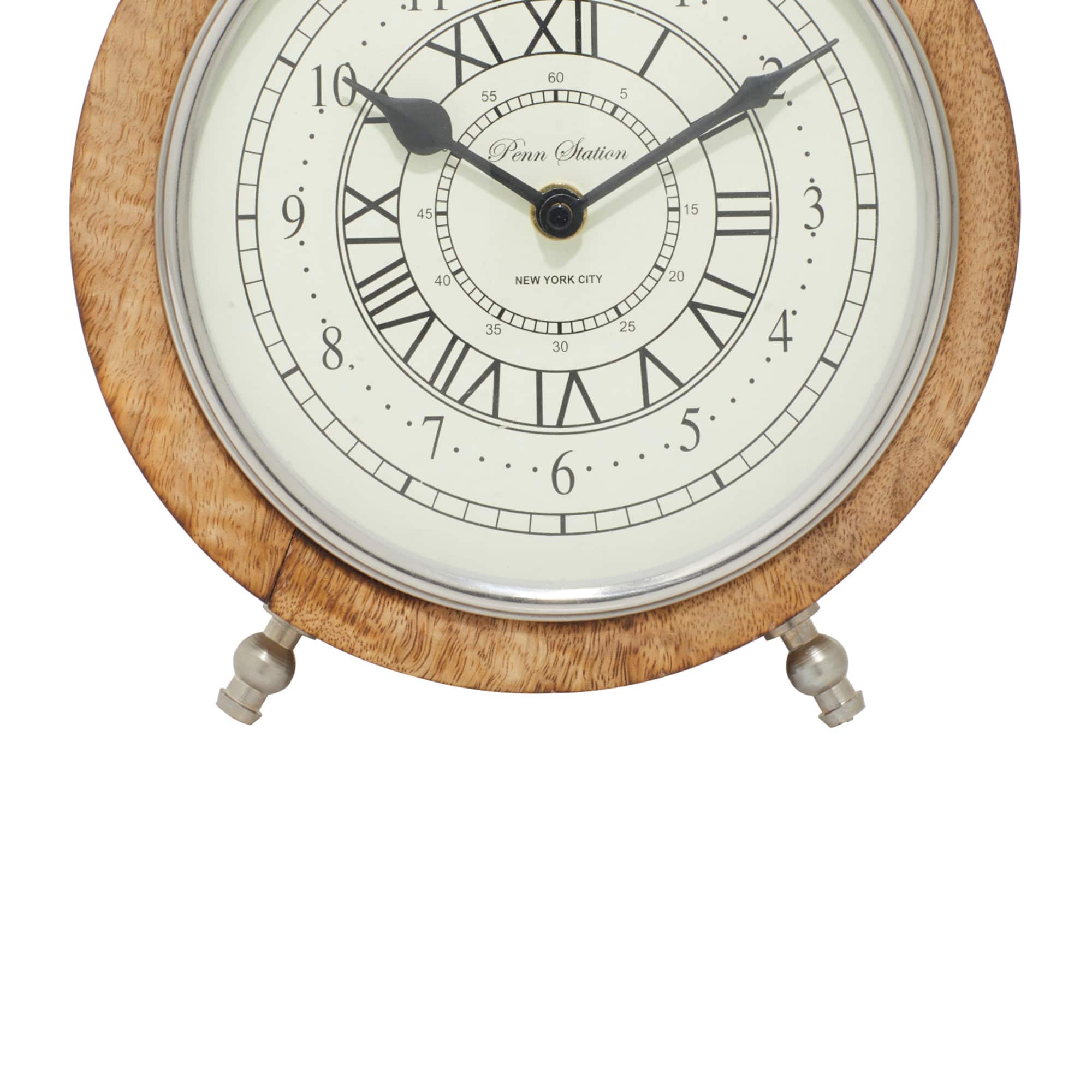 10" Brown Mango Wood & Aluminum Clock
